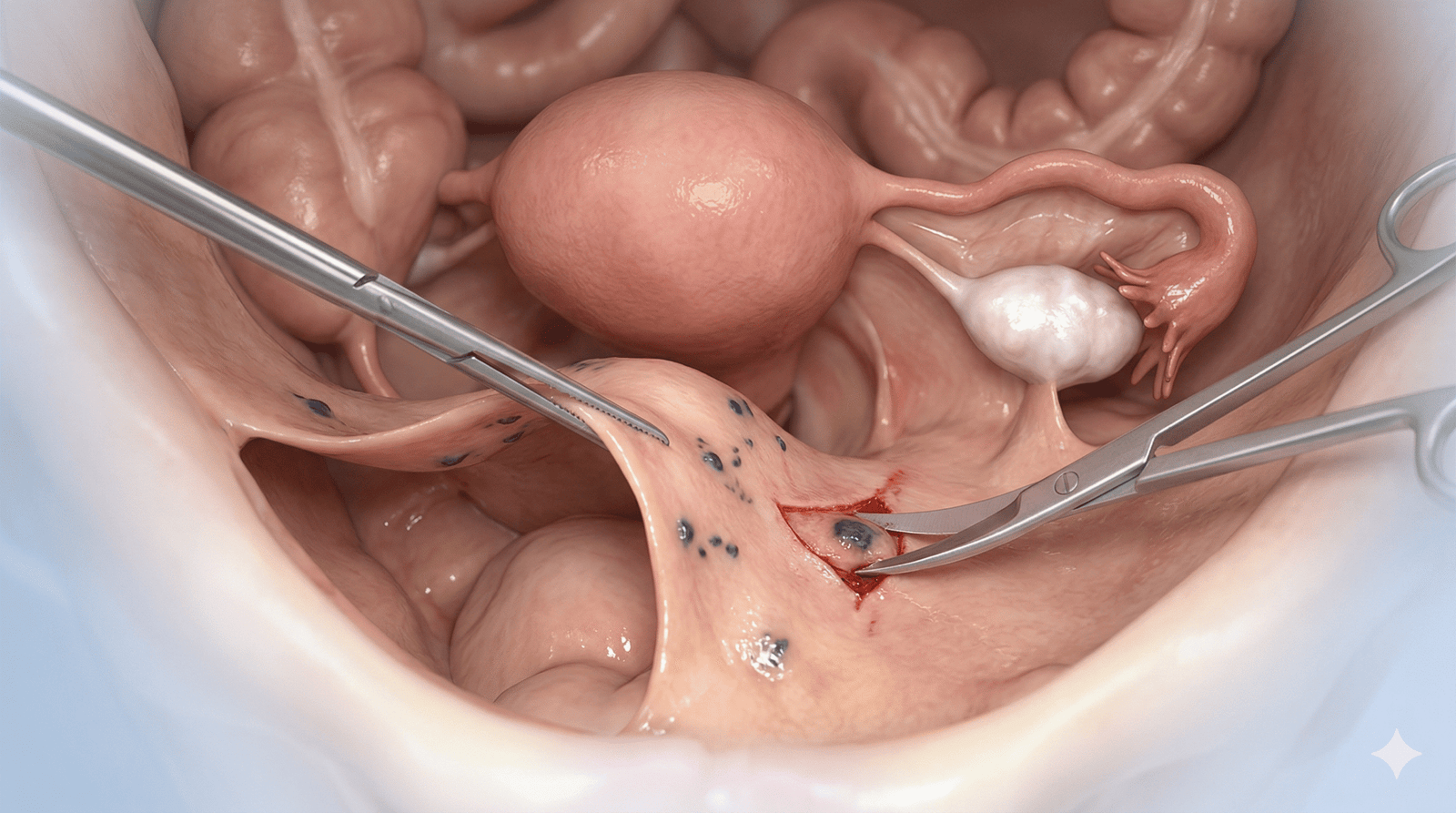 Laparoscopic view showing excision of endometriosis implant