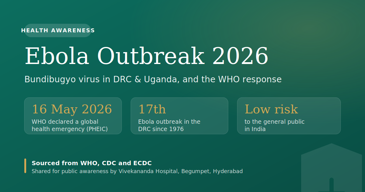 Ebola outbreak 2026 awareness, Bundibugyo virus in DRC and Uganda, WHO response, low risk in India