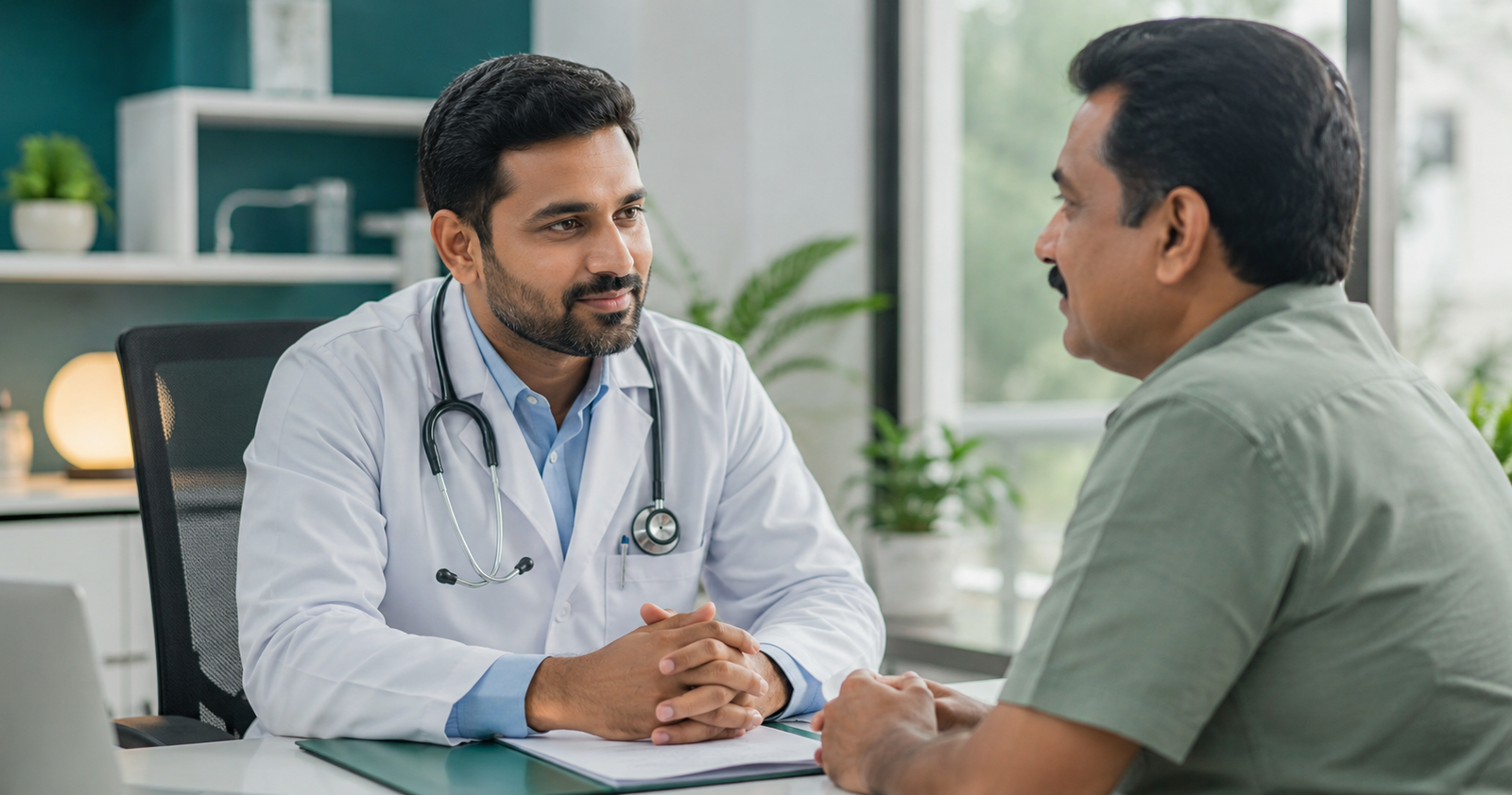 Surgeon consulting a patient about piles treatment and laser surgery at Vivekananda Hospital, Begumpet, Hyderabad