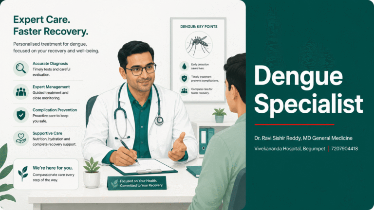 Dengue specialist in Hyderabad, Dr. Ravi Sishir Reddy, MD General Medicine, Vivekananda Hospital