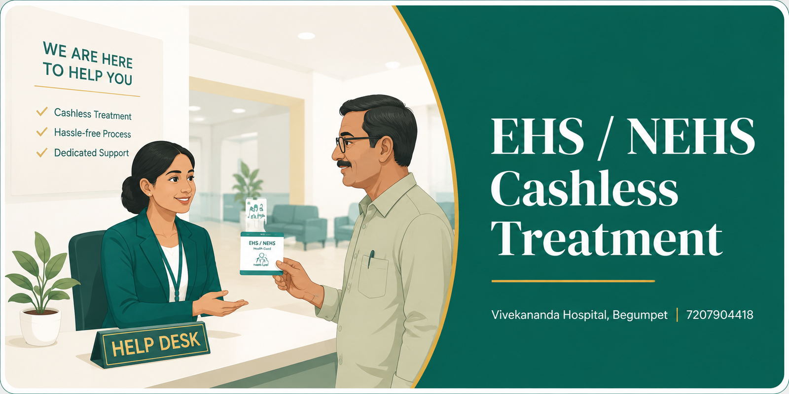 EHS and NEHS cashless treatment for Telangana government employees and pensioners at Vivekananda Hospital, Begumpet