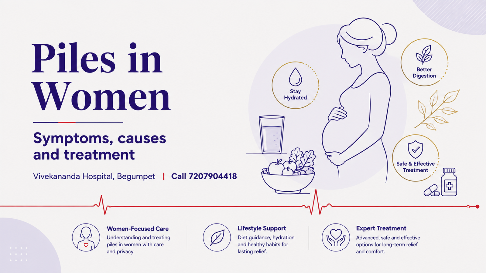 Piles in women, symptoms and treatment, Vivekananda Hospital, Begumpet, Hyderabad